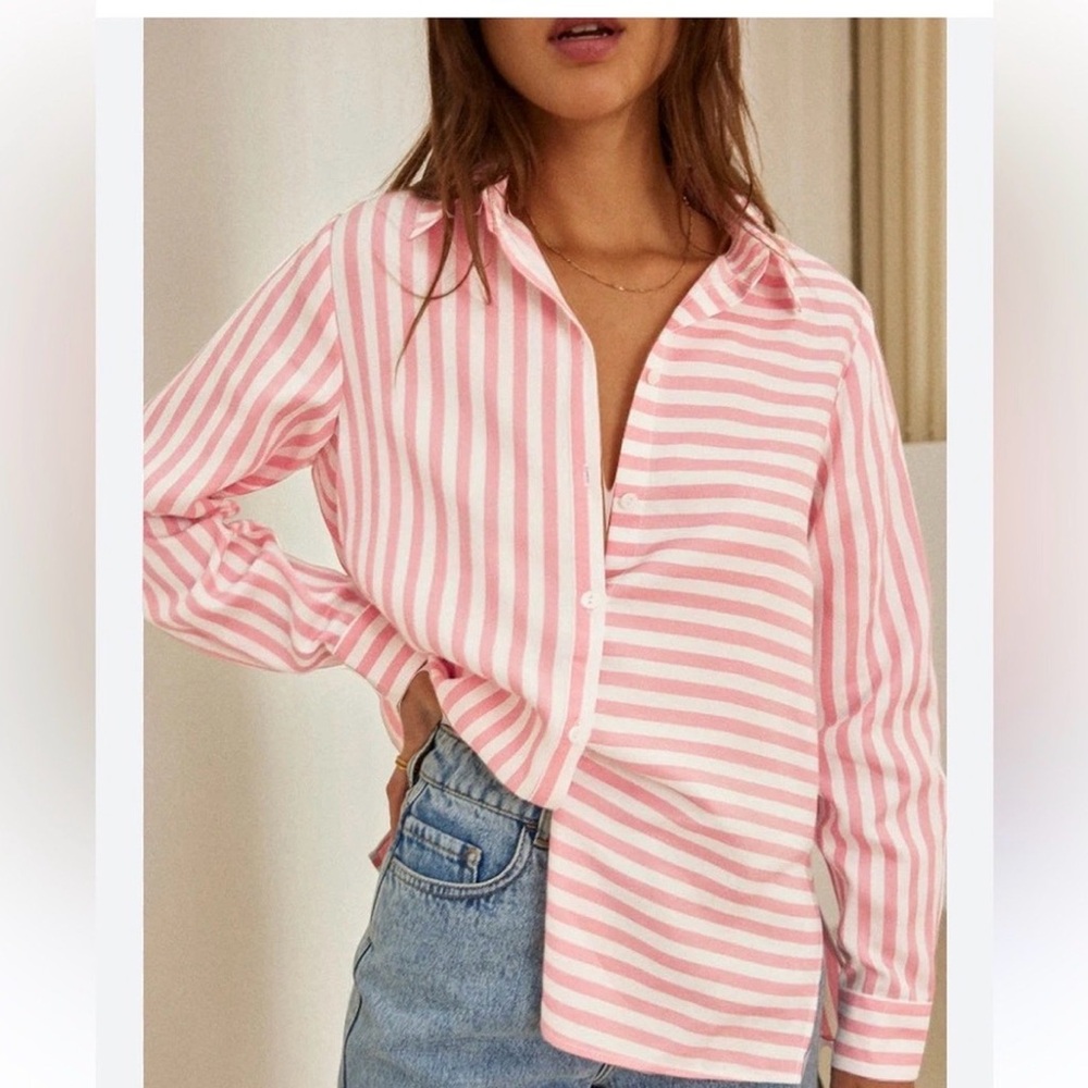 WORN ONCE: Balzac Paris Bindweed Shirt Pink White Shirt